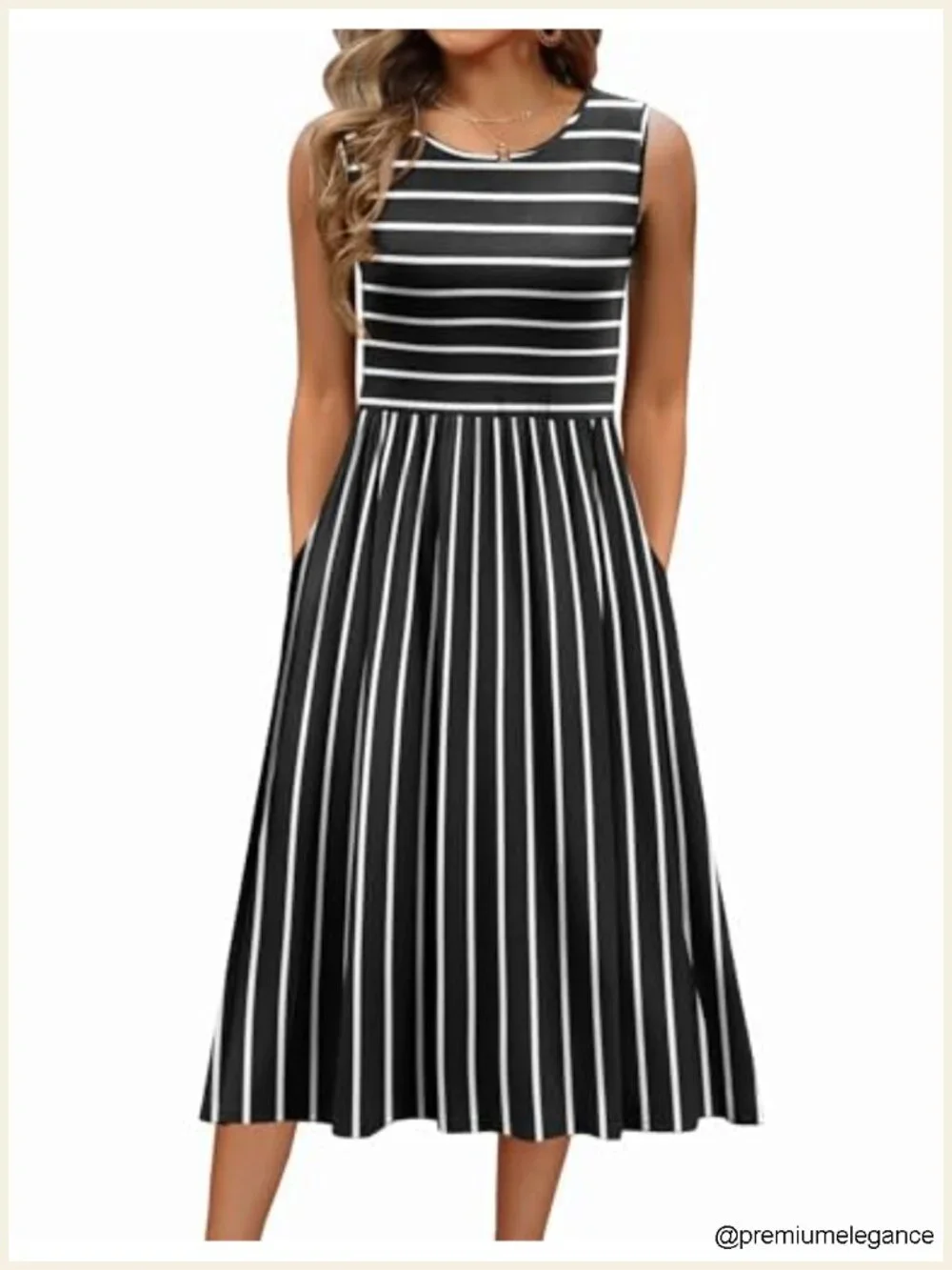 Women's Sleeveless Floral Midi Dress with Pockets, A-Line Casual Summer Tank